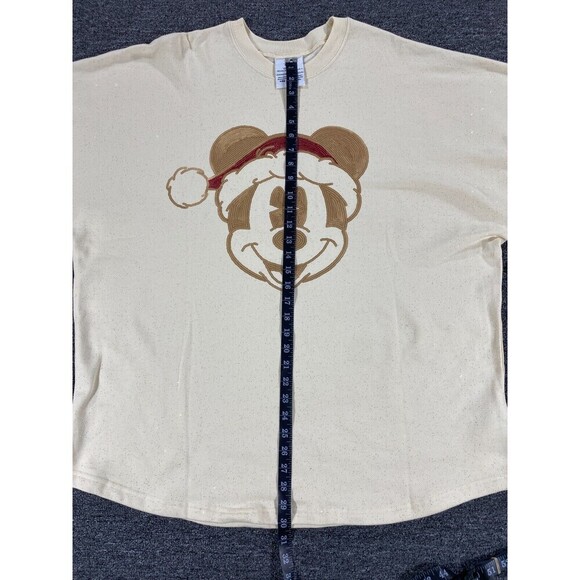 Spirit Jersey Sweater Adult 2XL XXL Beige Disney Mickey Santa Sequined Holiday - Picture 6 of 16